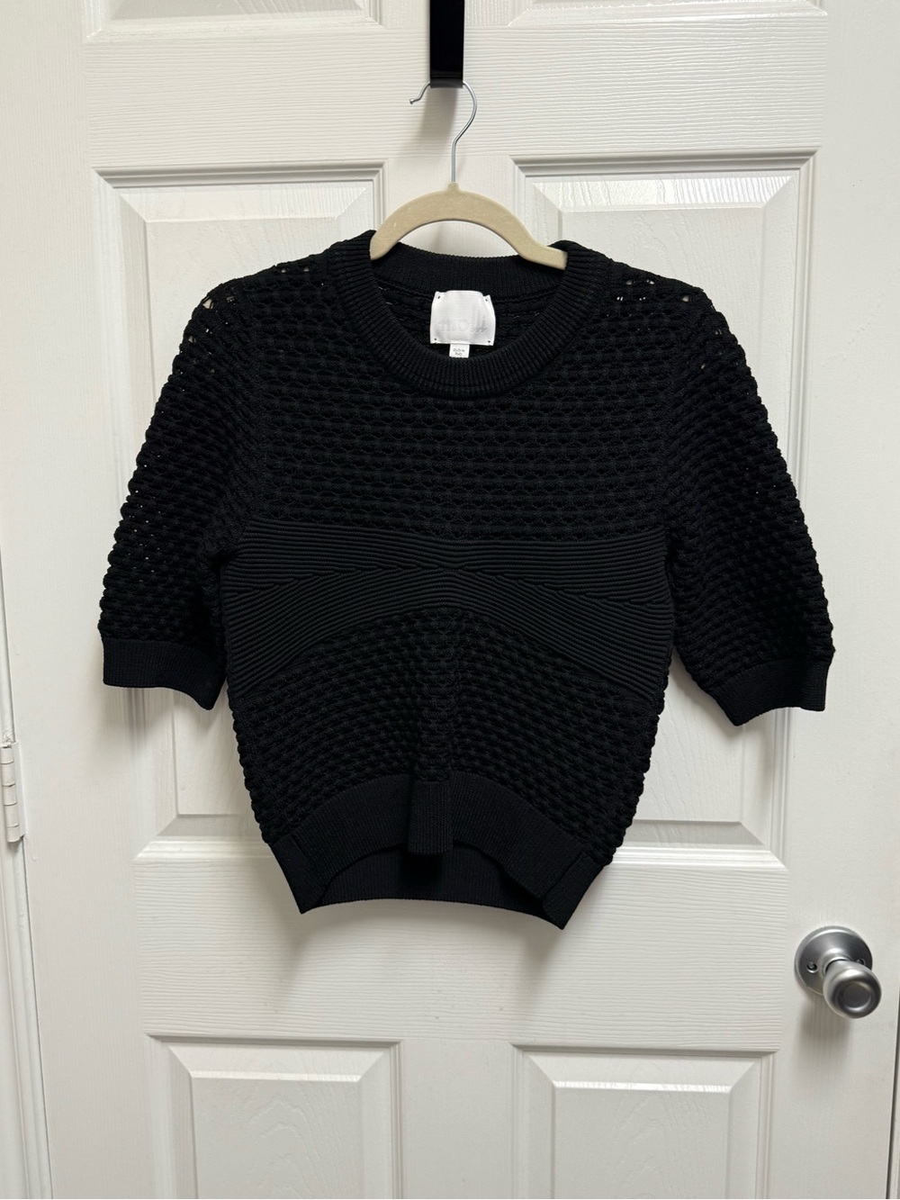Molli Black Cutout Knit Short Sleeve Sweater Top